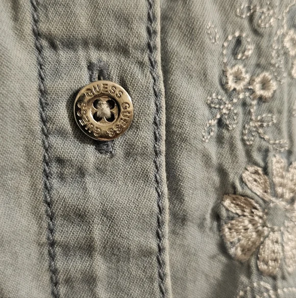 Guess Denim & Lace Girls Sleeveless Collared Embroidered Dress Medium 10/12 - Picture 3 of 5